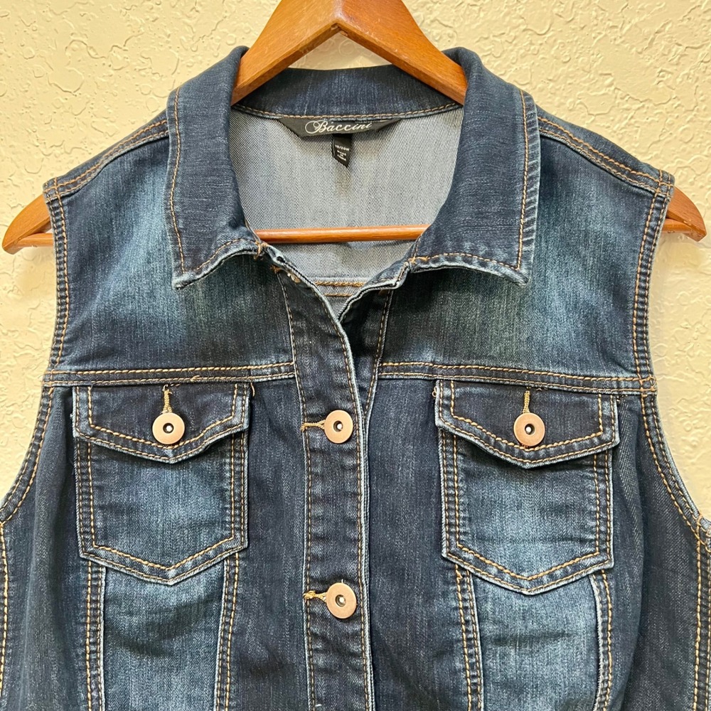 Baccini Womens 18 20W Dark Wash‎ Denim Jean Vest Button Front Pockets Sleeveless - Picture 2 of 6